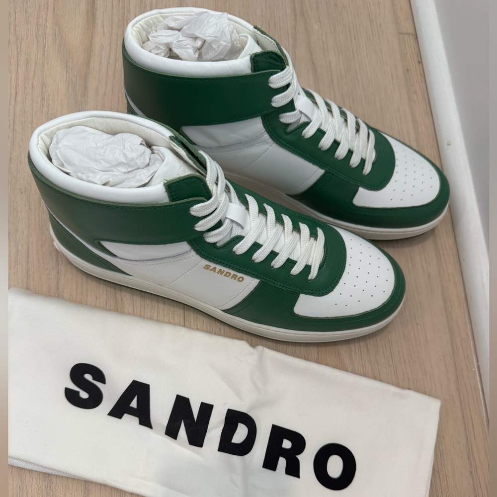 NEW Sandro Magic Green & White High-Top Sneakers Men's 41 - Picture 3 of 10